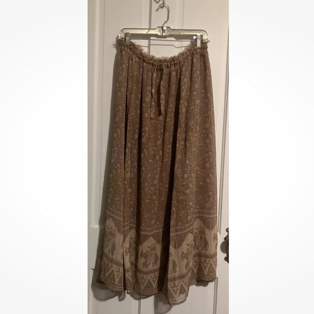 WINTER KATE MAXI SKIRT Maxi Skirt Vintage Silk Floral Boho Hippie Tan Size L XL